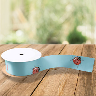 Lazo De Raso Envoltura de regalo azul de mariquita linda