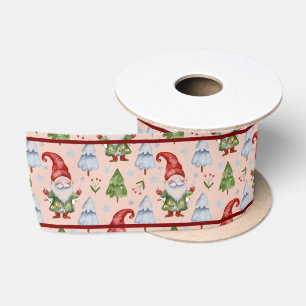 Lazo De Raso Envoltura de regalo de Navidad con Gnomos Coral Ac