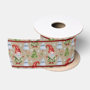 Lazo De Raso Envoltura de regalo de Navidad Gnome Beige Acuarel