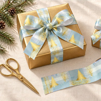 Lazo De Raso Envoltura de regalo de Navidad Plaid Dorado Pino y