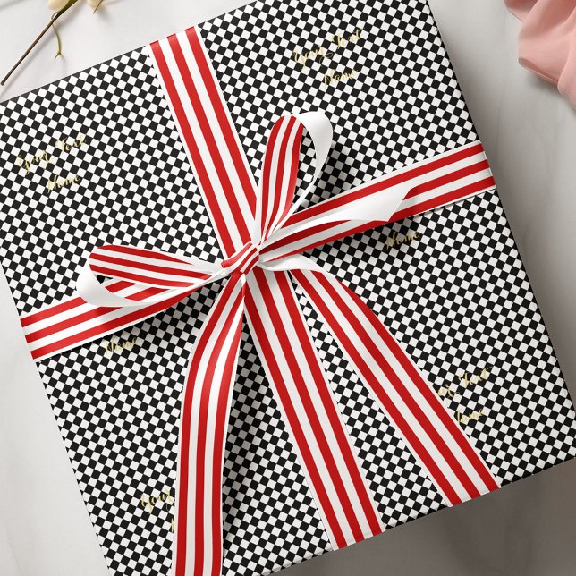 Lazo De Raso Envoltura de regalo de rayas blancas rojas de Moda (Christmas Classy Chic Red White Stripes Gift Wrap Satin Ribbon)