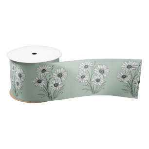 Lazo De Raso Esbozo De Daisy En Sage Green