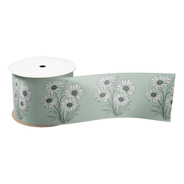 Lazo De Raso Esbozo De Daisy En Sage Green (Carrete)