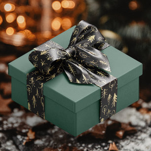 Lazo De Raso Escena de invierno de Relieve metalizado dorado ne