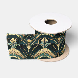 Lazo De Raso Esmeralda y oro de los años 1920 Tema del Art Deco