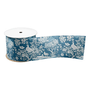 Lazo De Raso Espesor floral inspirado en el Blue Toile de Jouy