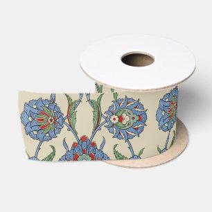 Lazo De Raso Estampa de arte floral geométrico vintage en azul