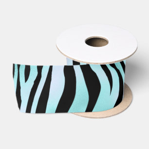 Lazo De Raso Estampado Animal Azul Brillante Piel de Cebra Turq