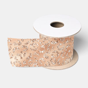 Lazo De Raso Estampado de leopardo con brillo falso de oro rosa