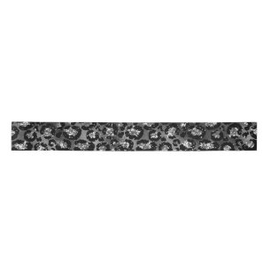 Lazo De Raso Estampado de leopardo negro y gris plateado