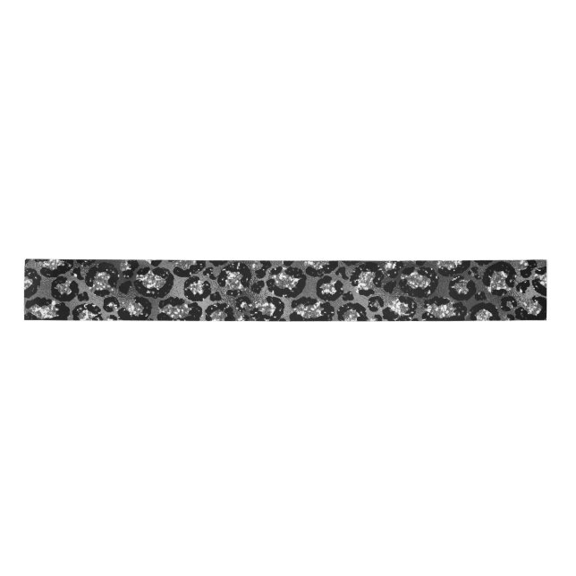 Lazo De Raso Estampado de leopardo negro y gris plateado (Anverso)