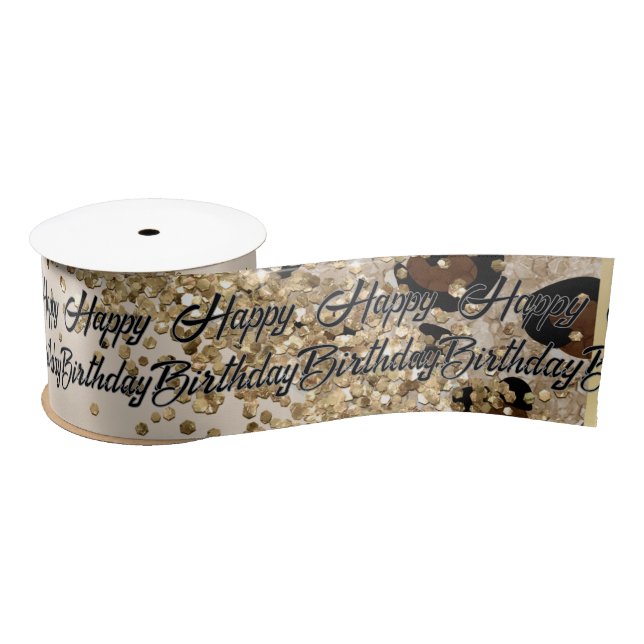 Lazo De Raso Estampado Leopardo Dorado Brillante (Carrete)