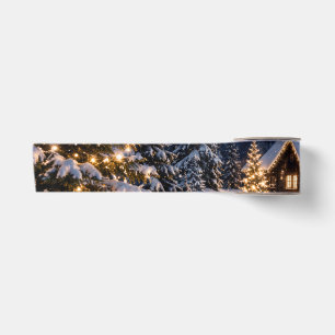 Lazo De Raso Estilo Elegante de Navidad Pinos Nevados Azul Medi