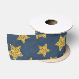 Lazo De Raso Estrella dorada de purpurina de Navidad sobre azul