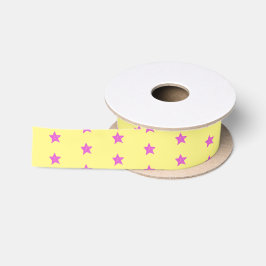 Lazo De Raso Estrellas Amarillas Fucsia