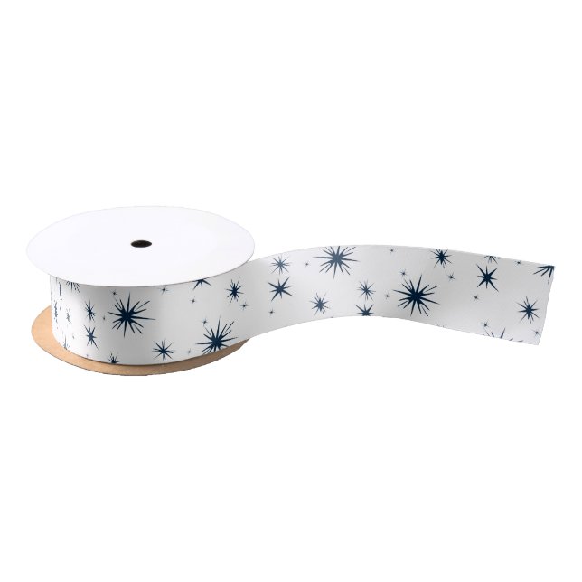 Lazo De Raso Estrellas azules de Navidades blancos (Carrete)