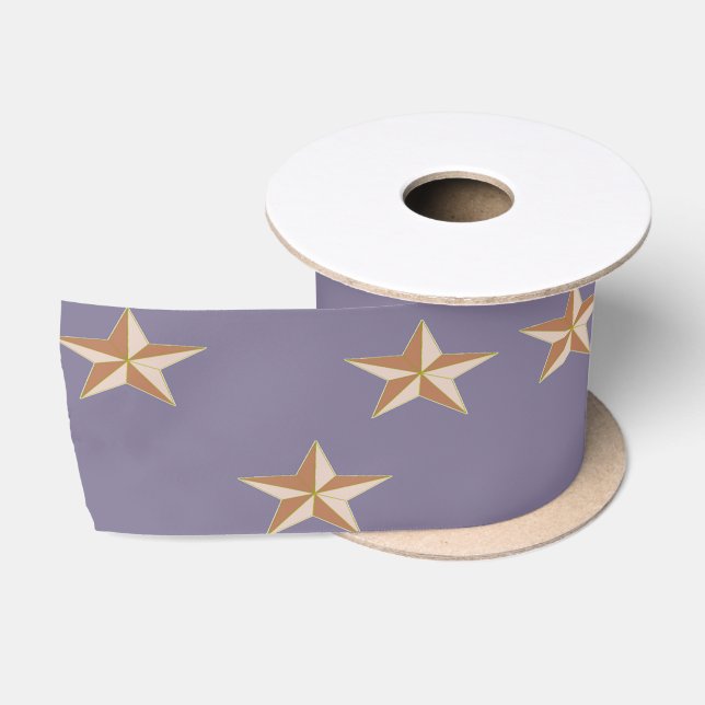 Lazo De Raso estrellas marrones en violeta (Carrete)