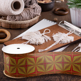 Lazo De Raso Etnia tribal de venado amarillo y rojo geométrico