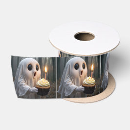 Lazo De Raso Fantasma con un pastel de cumpleaños