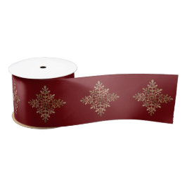 Lazo De Raso Faux Golden Relieve metalizado Snowflake On Red (R