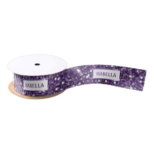 Lazo De Raso Faux Purple Purpurina Textura Aspecto Con Texto Pe