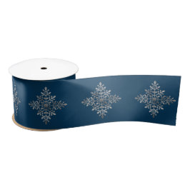 Lazo De Raso Faux Relieve metalizado plateado Snowflake On Blue