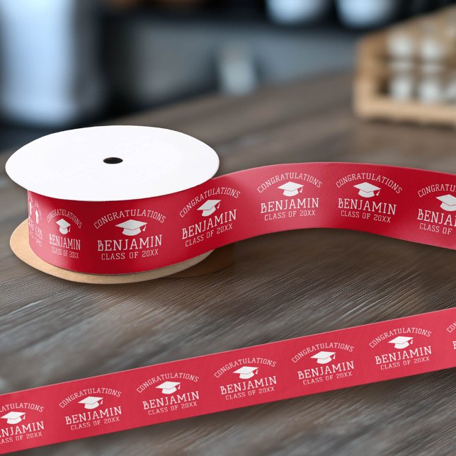 Lazo De Raso Felicidades Graduado Cap blanco rojo (Custom Graduation Ribbon)