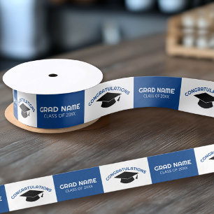 Lazo De Raso Felicidades Graduado Gorra de Graduación Azul Negr