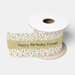 Lazo De Raso Feliz Cumpleaños 20 Patrón de Número Dorado/Blanco