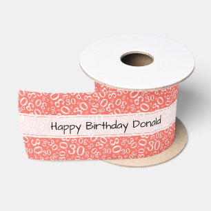 Lazo De Raso Feliz Cumpleaños 30 Patrón de Número Coral/Blanco