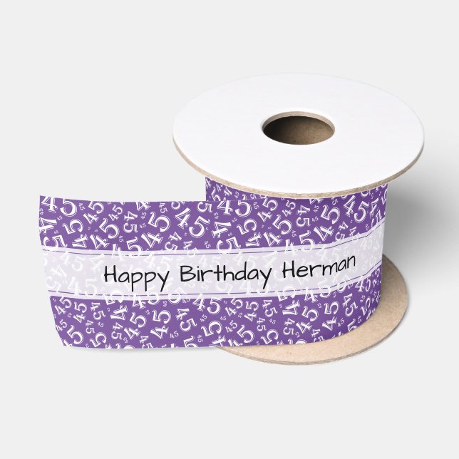 Lazo De Raso Feliz Cumpleaños 45 Patrón de Número Morado/Blanco (Carrete)