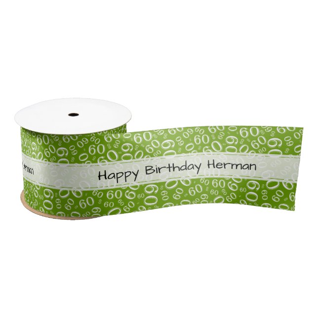 Lazo De Raso Feliz Cumpleaños 60 Número Patrón Verde/Blanco (Carrete)