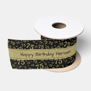 Lazo De Raso Feliz Cumpleaños 75 Número Patrón Negro/Dorado
