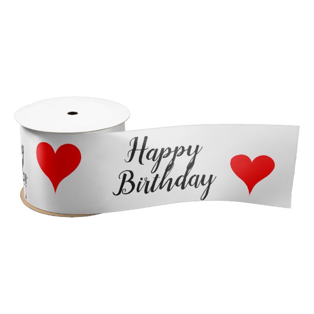 Lazo De Raso Feliz Cumpleaños Corazones Rojos (Carrete)
