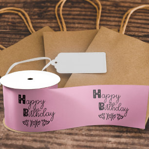 Lazo De Raso Feliz cumpleaños lindo Doodle Typography Pink