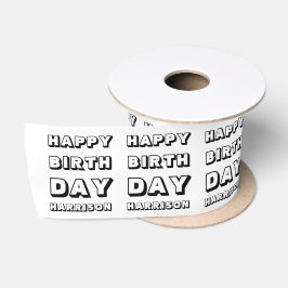 Lazo De Raso Feliz Cumpleaños negro blanco nombre personalizado