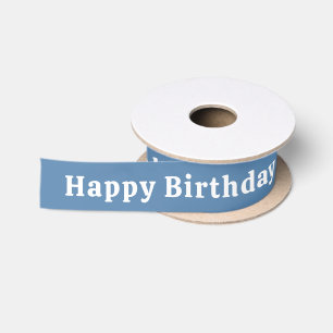 Lazo De Raso Feliz Cumpleaños Nombre Envoltura Azul Gris