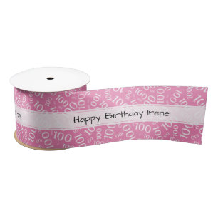 Lazo De Raso Feliz Cumpleaños Patrón de Número 100 Rosa/Blanco