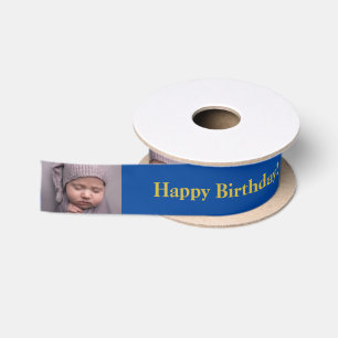 Lazo De Raso Feliz cumpleaños Personalizado foto y nombre Gold