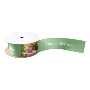 Lazo De Raso Feliz cumpleaños Personalizado foto y nombre Green
