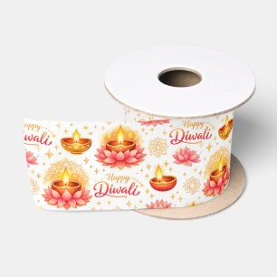 Lazo De Raso Feliz Diwali — Diya y Loto en Acuarela