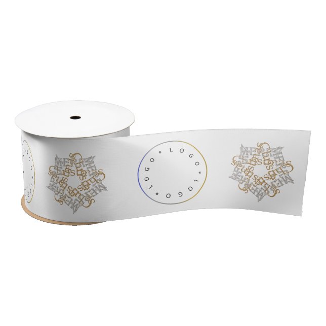 Lazo De Raso Feliz Navidad Gold & Silver Star & Round Logo (Carrete)