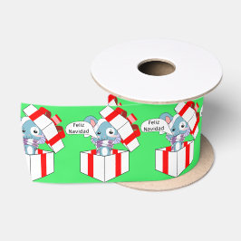 Lazo De Raso Feliz Navidad Ratón Navideño Lindo en Caja de Rega