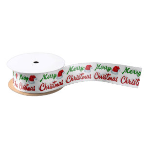 Lazo De Raso Feliz Navidad Santa Hat rojo green script