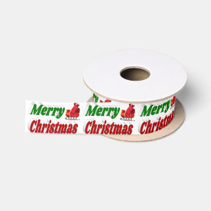 Lazo De Raso Feliz Navidad Santa Sleigh tipografía verde roja