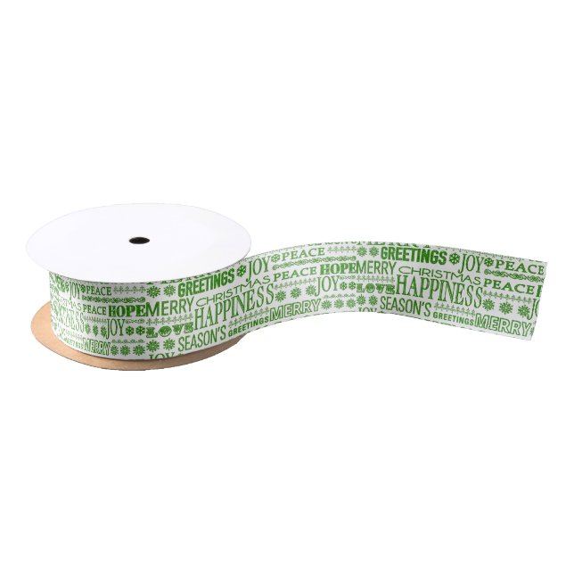 Lazo De Raso Feliz Navidad Verde Y Blanca Multilingüe (Carrete)