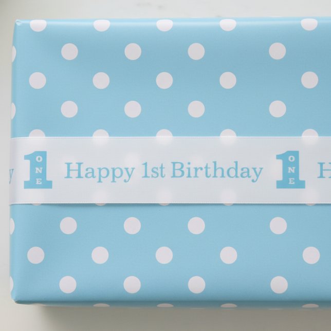 Lazo De Raso Feliz primer cumpleaños Fiesta niños Blue One (Happy 1st Birthday Party Boys Blue One Satin Ribbon
)