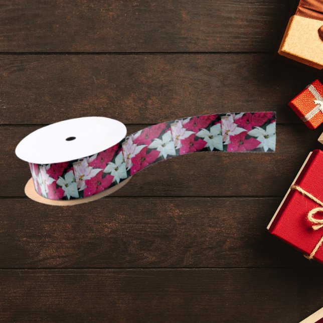 Lazo De Raso Festividad Festividad Poinsettias Floral (In Situ)