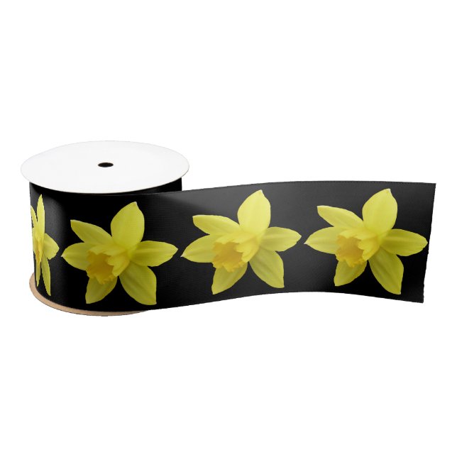 Lazo De Raso Fideos amarillos en cinta satinada negra (Carrete)