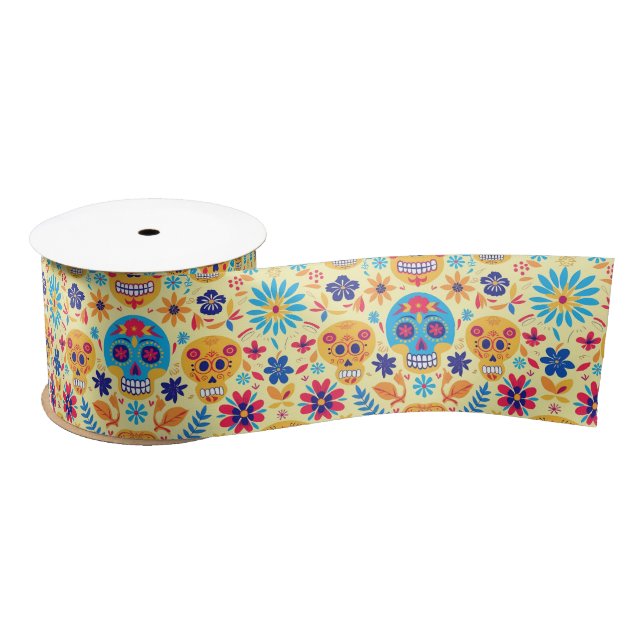 Lazo De Raso Fiesta Amarilla Calaveras (Carrete)